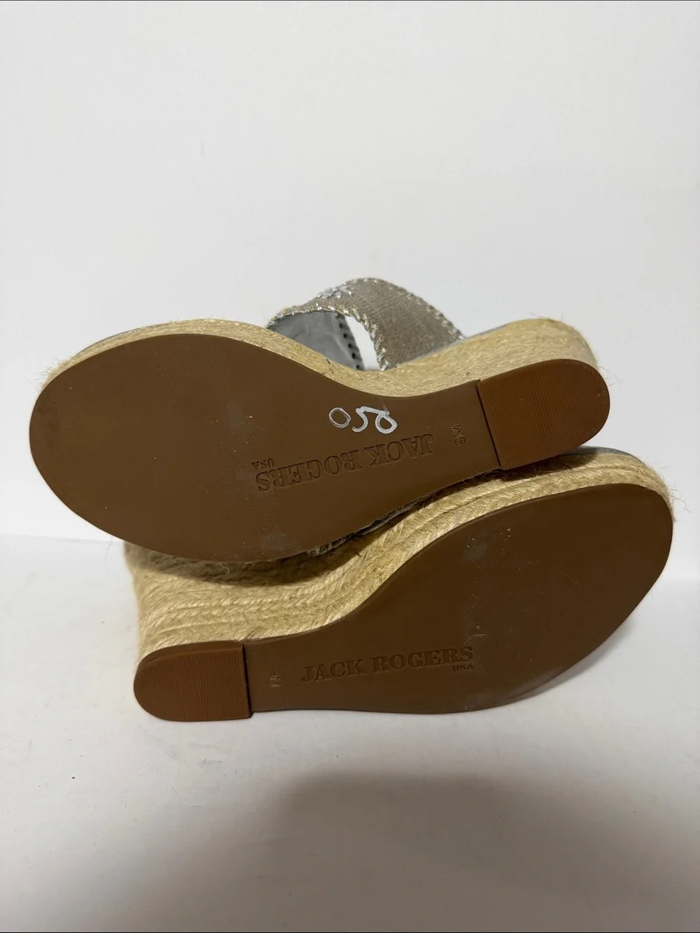 Jack Rogers Silver and Beige Wedge Sandals